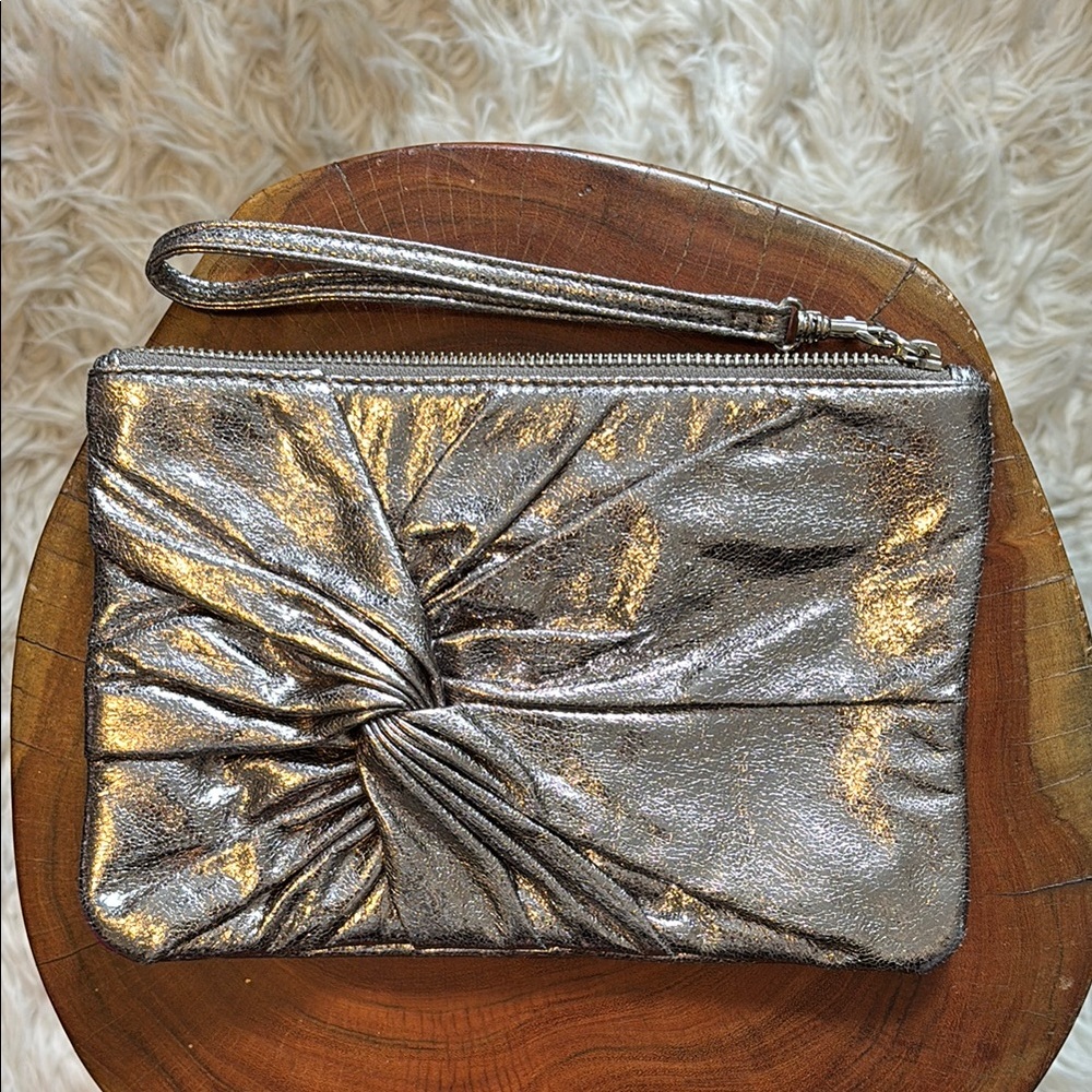 Express Silver Gathered Clutch Wristlet